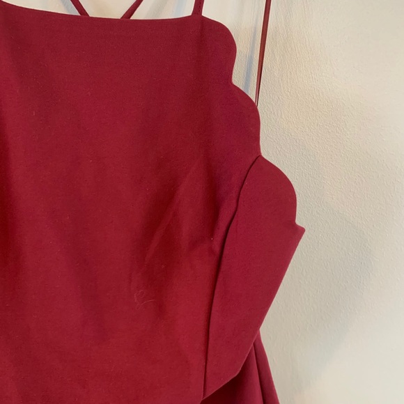 Wine Red Scalloped Hem Mini Dress Medium open back - Picture 6 of 16